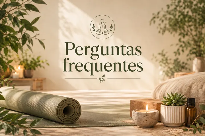 Perguntas frequentes: ambiente de bem-estar com tapete de yoga, vela, suculenta e plantas